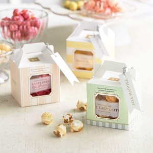 Wedding gift boxes containing unique flavored popcorn